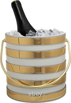 Hand Made in USA White & Gold Stripes Double Walled 3-Quart Insulated Ice Bucket