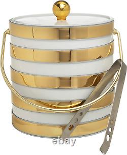 Hand Made in USA White & Gold Stripes Double Walled 3-Quart Insulated Ice Bucket