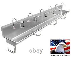 Hand Sink Stainless Steel 6 Users 144 Hands Free (2) Drains 2 Npt Made In USA