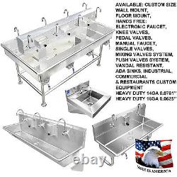 Hand Sink Stainless Steel 6 Users 144 Hands Free (2) Drains 2 Npt Made In USA