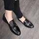 Hand Stitched Black Leather Loafer Moccasin Slip On Tassels Dress Formal Shoe