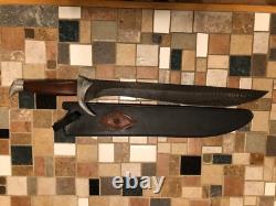 Hand forged knife Gary Cox 24 overall length with custom leather sheath