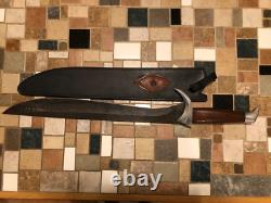 Hand forged knife Gary Cox 24 overall length with custom leather sheath