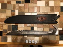 Hand forged knife Gary Cox 24 overall length with custom leather sheath