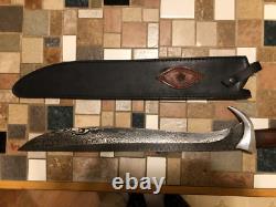 Hand forged knife Gary Cox 24 overall length with custom leather sheath