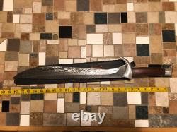 Hand forged knife Gary Cox 24 overall length with custom leather sheath