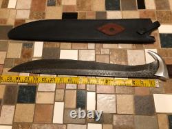 Hand forged knife Gary Cox 24 overall length with custom leather sheath