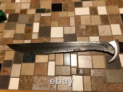 Hand forged knife Gary Cox 24 overall length with custom leather sheath