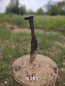 Hand forged railroad spike knife with twisted handle, sharp blade Made In USA