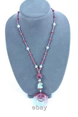 Hand made Gemstone silver plated blood jade ruby pendant necklace Made in USA