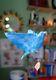 Hand Made Paper Mache Sculpture Hanging Blue Bird With Rose Quartz Stone Ooak