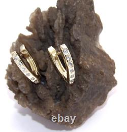 Hand made in USA 10K Yellow Gold and 2 mm Natural White Sapphire Stones Earrings