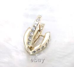 Hand made in USA 10K Yellow Gold and 2 mm Natural White Sapphire Stones Earrings
