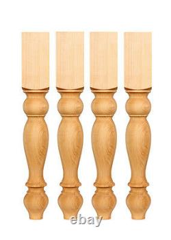 Hand turned hard pine farm table legs, 4 x 4 x 29 unfinished wood made in USA
