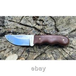 Handmade 440c SS, Straightback Hunting Knife, Mahogany Grip, Leather Sheath