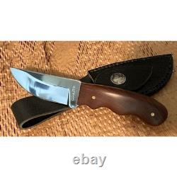 Handmade 440c SS, Straightback Hunting Knife, Mahogany Grip, Leather Sheath