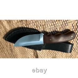 Handmade 440c SS, Straightback Hunting Knife, Mahogany Grip, Leather Sheath