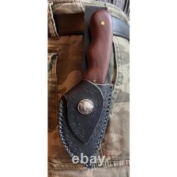 Handmade 440c SS, Straightback Hunting Knife, Mahogany Grip, Leather Sheath