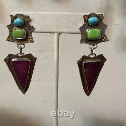 Handmade 925/22 k Sugilite And turquoise dangle Drop post earrings
