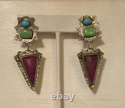 Handmade 925/22 k Sugilite And turquoise dangle Drop post earrings