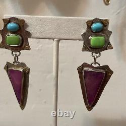 Handmade 925/22 k Sugilite And turquoise dangle Drop post earrings