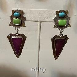 Handmade 925/22 k Sugilite And turquoise dangle Drop post earrings