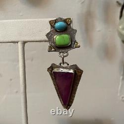 Handmade 925/22 k Sugilite And turquoise dangle Drop post earrings