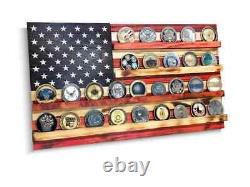 Handmade American Flag Challenge Coin Hanging Wall Display Rack Wooden Finished