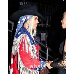Handmade Beyonce American Flag Fringe Jacket Hand Made USA Flag Jacket