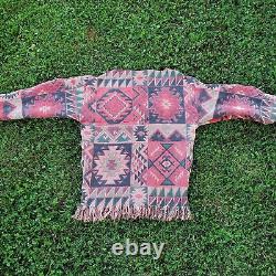 Handmade Blanket Sweatshirt Size Medium Made In USA Aztec Design Rug