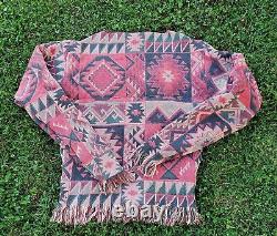 Handmade Blanket Sweatshirt Size Medium Made In USA Aztec Design Rug