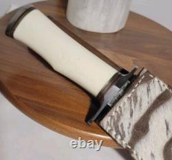Handmade Damascus Blade Handmade CLELAND Leather Sheath Hunting Survival USA