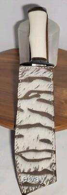 Handmade Damascus Blade Handmade CLELAND Leather Sheath Hunting Survival USA