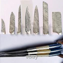 Handmade Damascus Kitchen Chef 7 Knives Set With USA Flag Style Steel Bolsters