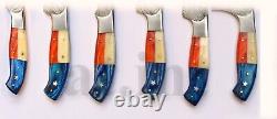 Handmade Damascus Kitchen Chef 7 Knives Set With USA Flag Style Steel Bolsters