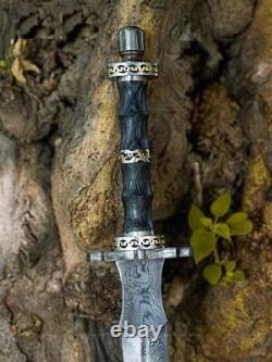 Handmade Damascus Steel Double Edge Viking Sword Battle Ready Sword With Sheath