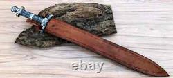 Handmade Damascus Steel Double Edge Viking Sword Battle Ready Sword With Sheath