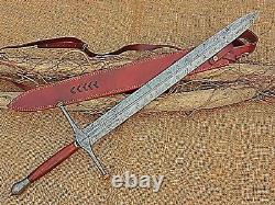 Handmade Damascus Steel Eddard Stark Sword With Leather Sheath