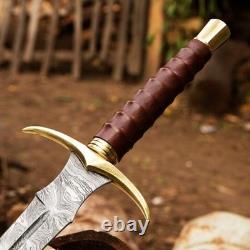 Handmade Damascus Steel Viking Sword Double Edge Full Tang Blade & Sheath