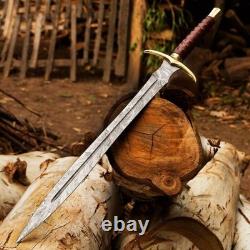 Handmade Damascus Steel Viking Sword Double Edge Full Tang Blade & Sheath