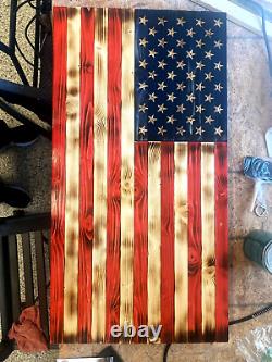 Handmade Distressed Wooden U. S. American Flag