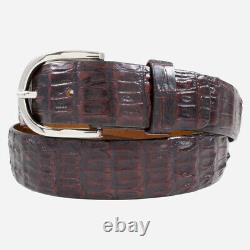 Handmade Genuine Black Cherry Alligator Double Tail Leather Belt (Made in U. S. A)