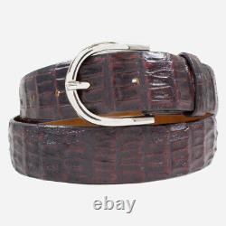 Handmade Genuine Black Cherry Alligator Double Tail Leather Belt (Made in U. S. A)