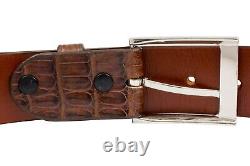 Handmade Genuine Cigar Brown Alligator Double Tail Leather Belt (Made in U. S. A)