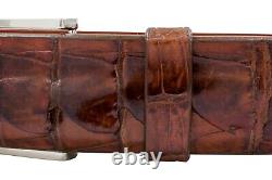 Handmade Genuine Cigar Brown Alligator Double Tail Leather Belt (Made in U. S. A)