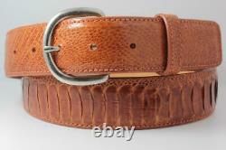 Handmade Genuine Cognac Ostrich Leg Leather Belt (Made in U. S. A)