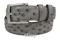 Handmade Genuine Gray Bruciato Full Quill Ostrich Leather Belt (Made in U. S. A)