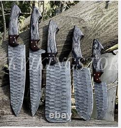 Handmade HAND FORGED DAMASCUS STEEL CHEF KNIFE Set Kitchen Knives with sheath