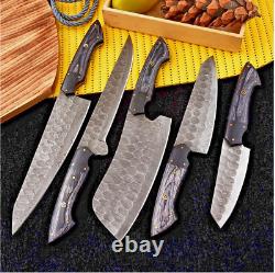 Handmade HAND FORGED DAMASCUS STEEL CHEF KNIFE Set Kitchen Knives with sheath