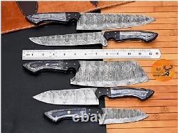 Handmade HAND FORGED DAMASCUS STEEL CHEF KNIFE Set Kitchen Knives with sheath